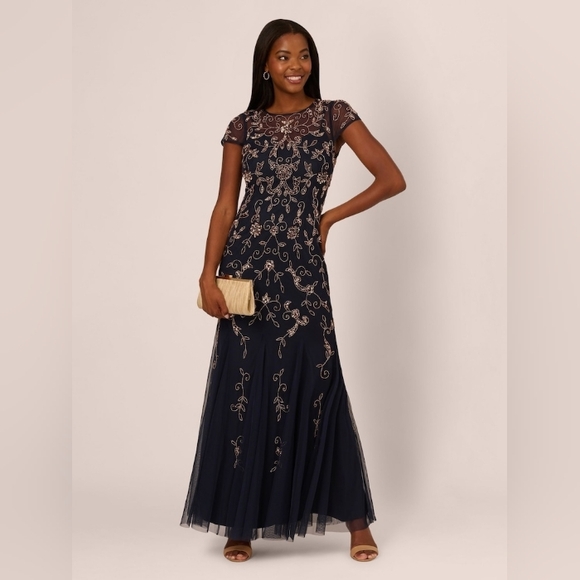Adrianna Papell Navy Embroidered Maxi Dress - Picture 4 of 8